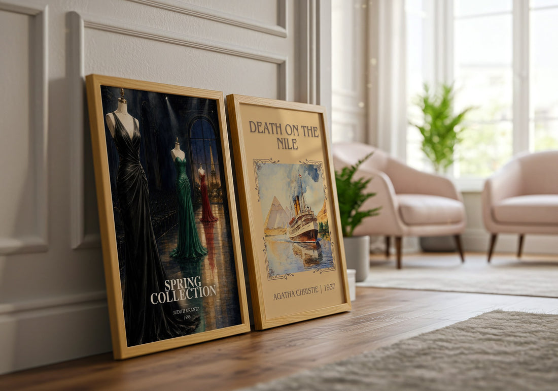 Spring Collection watercolour print framed by window – literary home decor