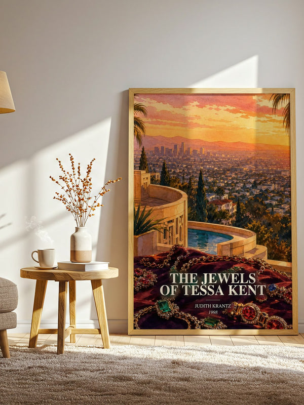 The Jewels of Tessa Kent watercolour print in frame leaning in hallway – romance wall art
