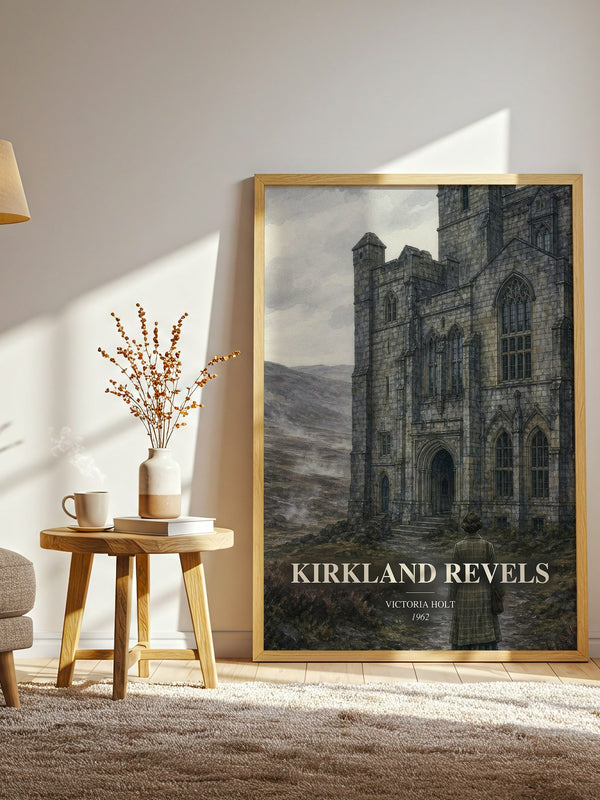 Kirkland Revels watercolour print in frame leaning in hallway – gothic wall art