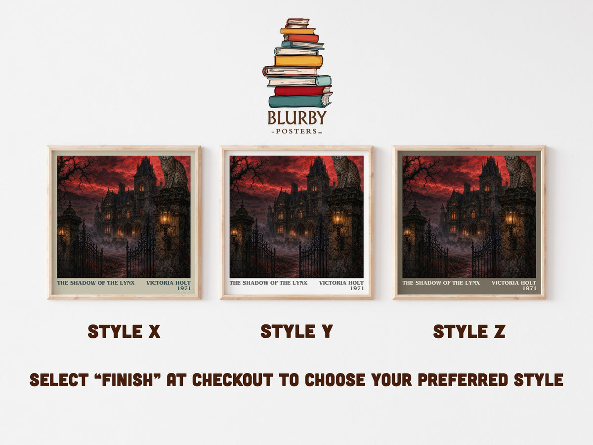 The Shadow of the Lynx literary print in frame leaning in hallway – gothic wall art (mockup)