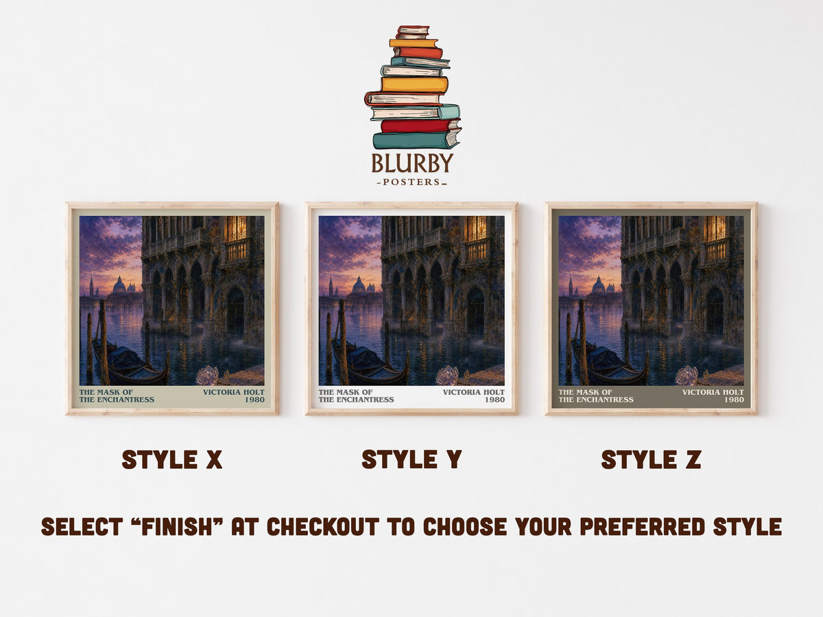 The Mask of the Enchantress literary print in frame leaning in hallway – gothic wall art (mockup)