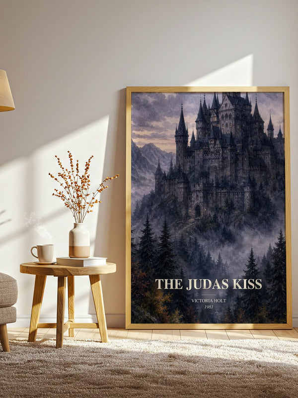 The Judas Kiss watercolour print in frame leaning in hallway – gothic wall art