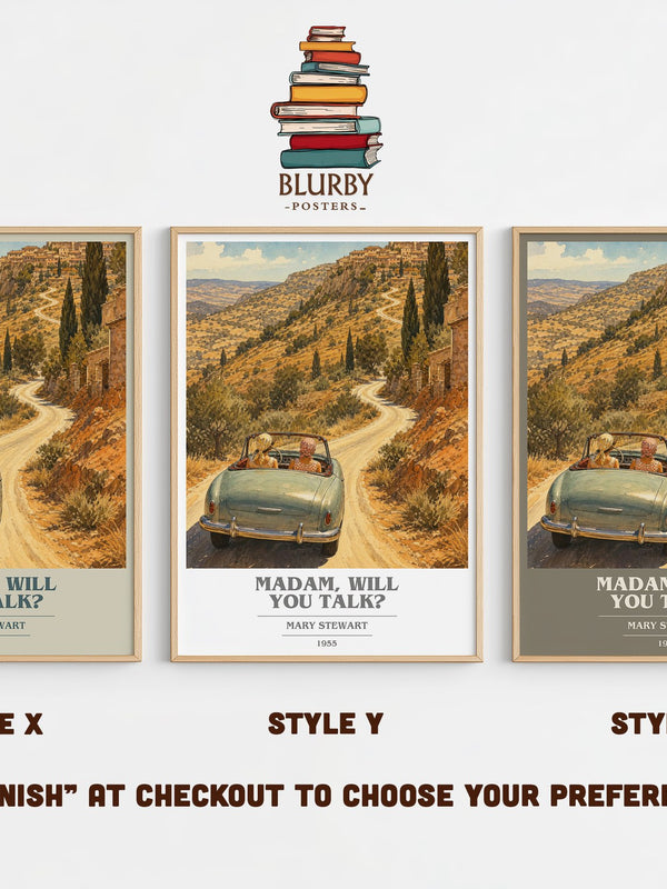 Madam, Will You Talk? book cover print in frame leaning in hallway – mystery wall art