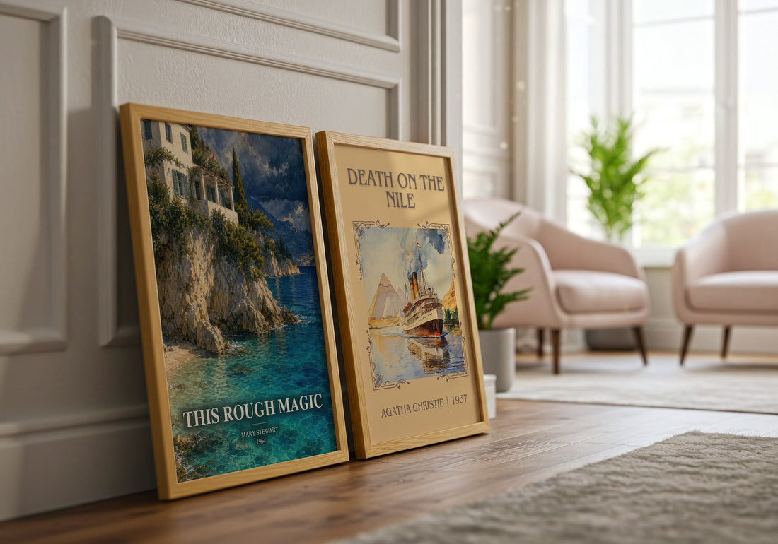 This Rough Magic watercolour print framed by window – literary home decor