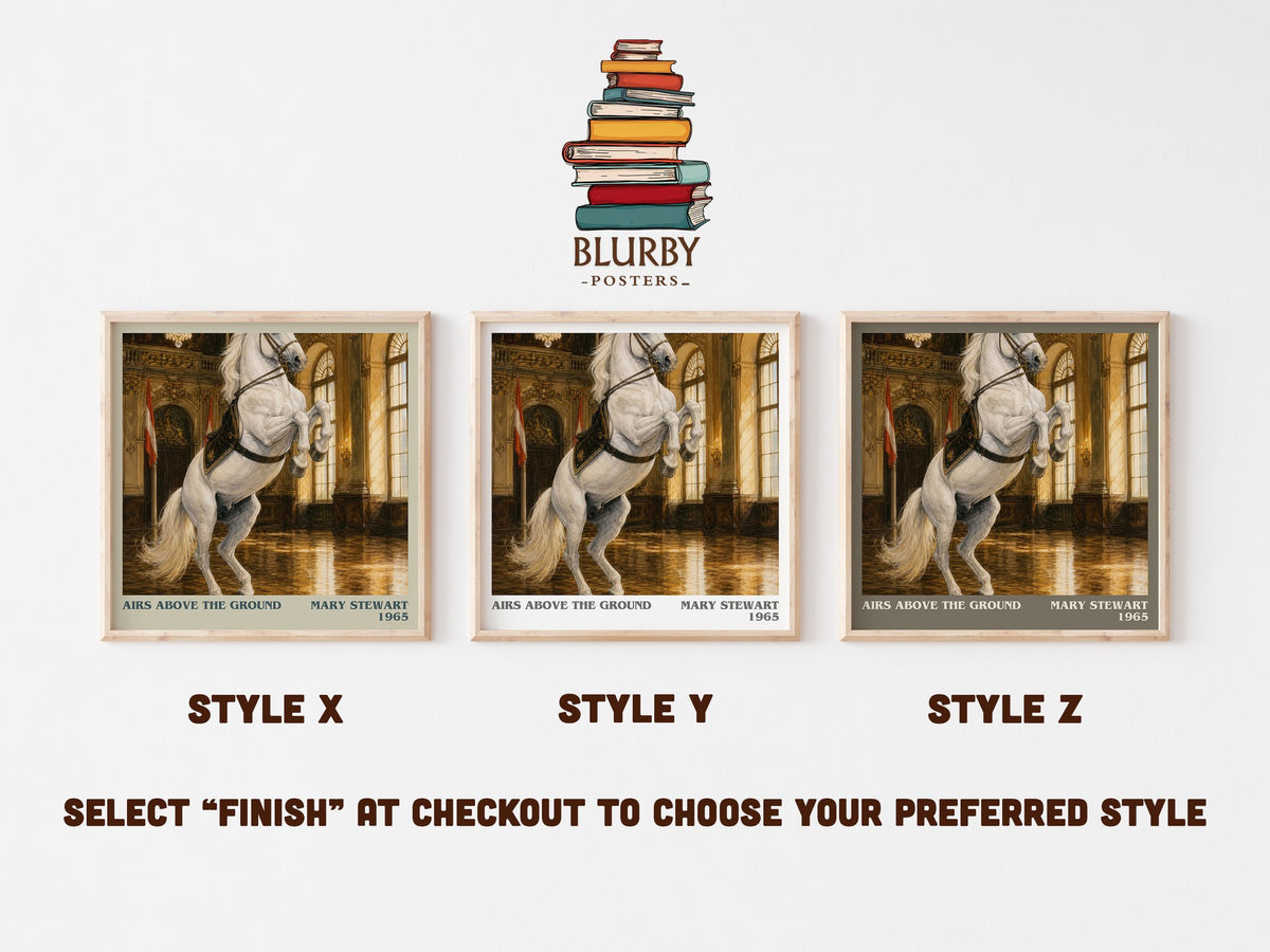 Airs Above the Ground literary print in frame leaning in hallway – thriller wall art (mockup)