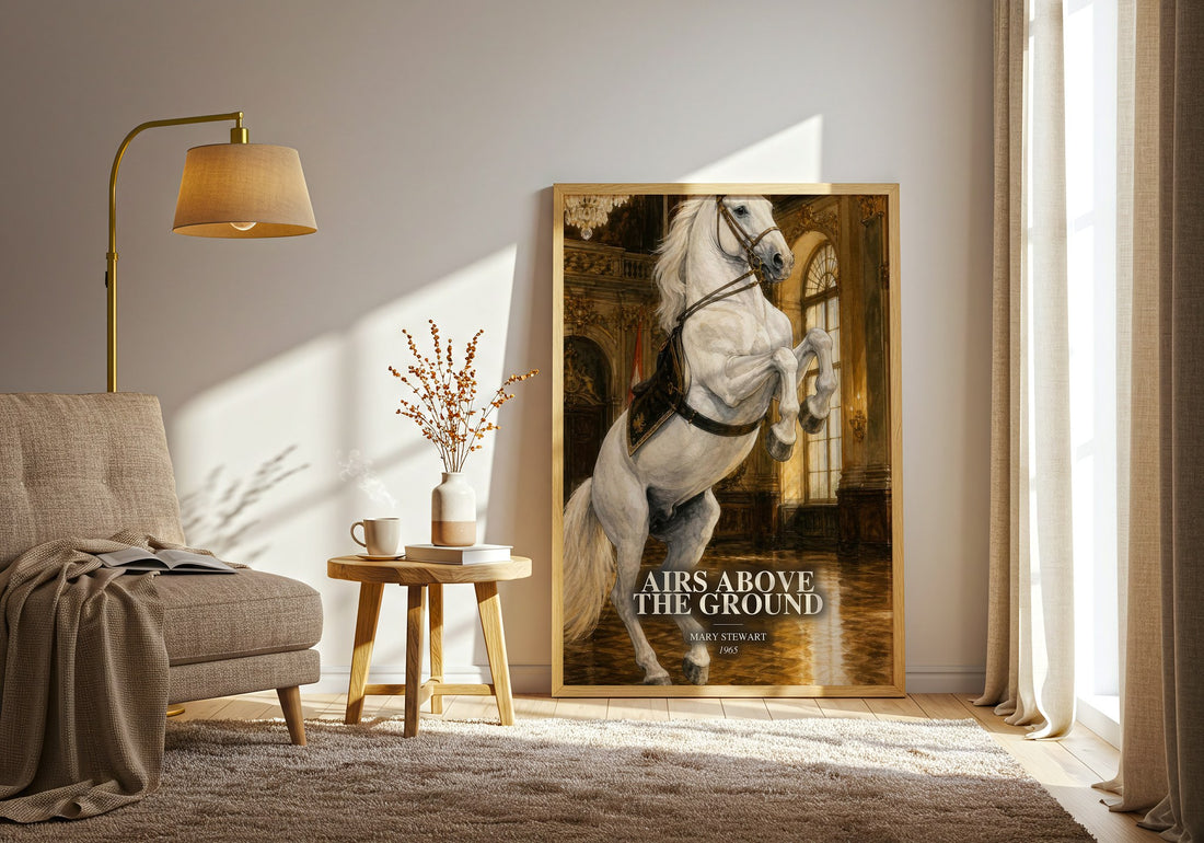 Airs Above the Ground watercolour print in frame leaning in hallway – thriller wall art (mockup)