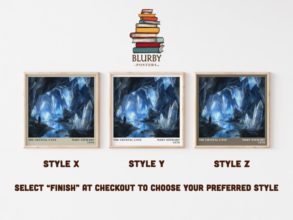 The Crystal Cave literary print in frame leaning in hallway – fantasy wall art (mockup)