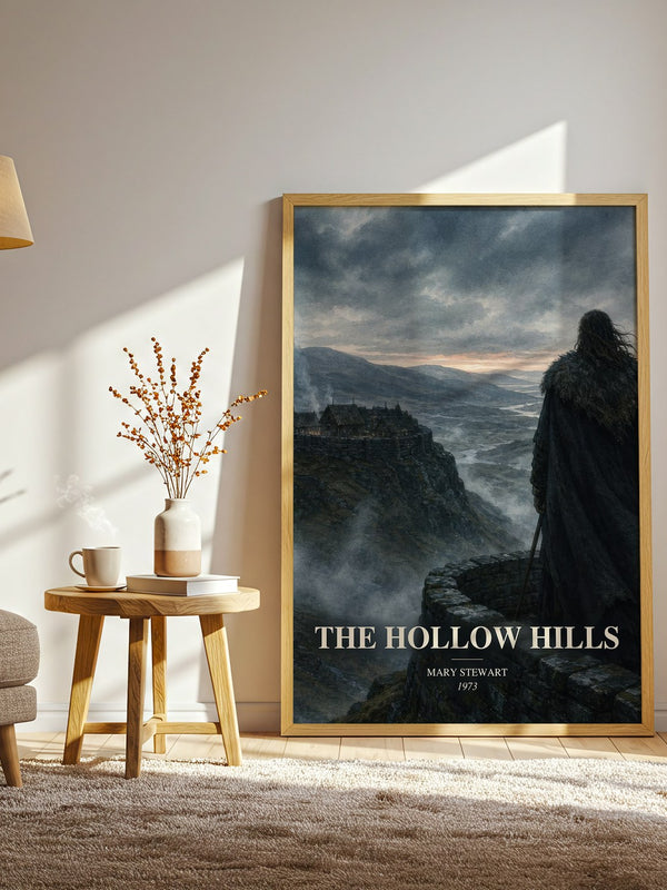 The Hollow Hills watercolour print in frame leaning in hallway – fantasy wall art