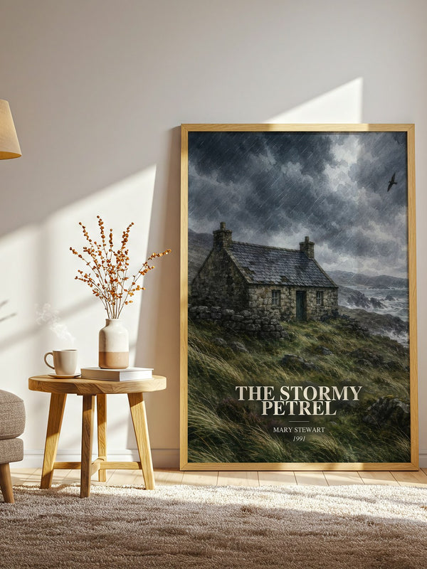 The Stormy Petrel watercolour print in frame leaning in hallway – mystery wall art