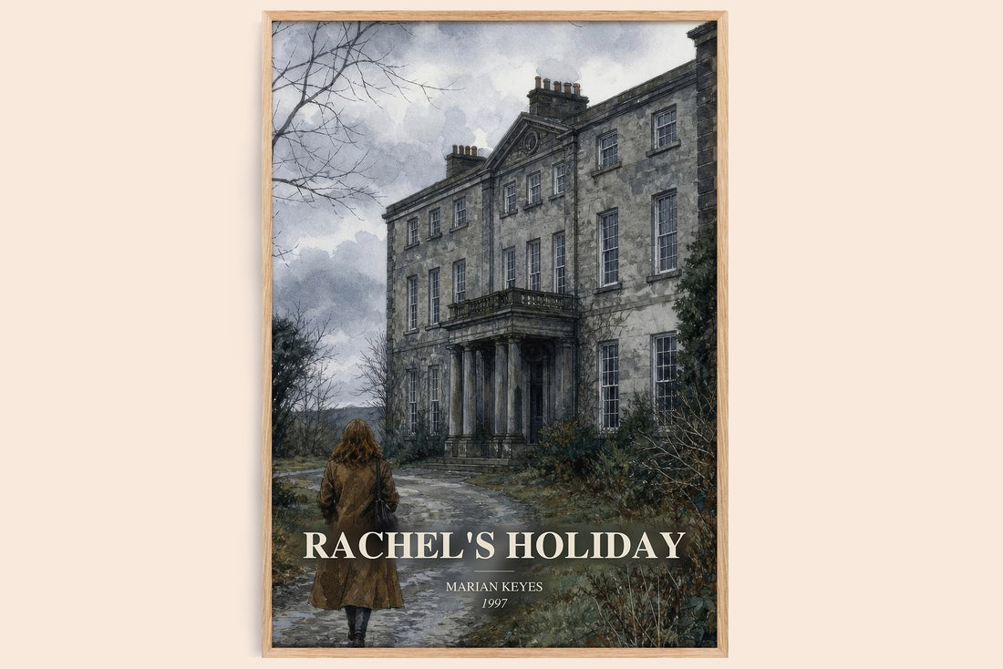 Rachel's Holiday watercolour book poster by Marian Keyes – framed literary art print
