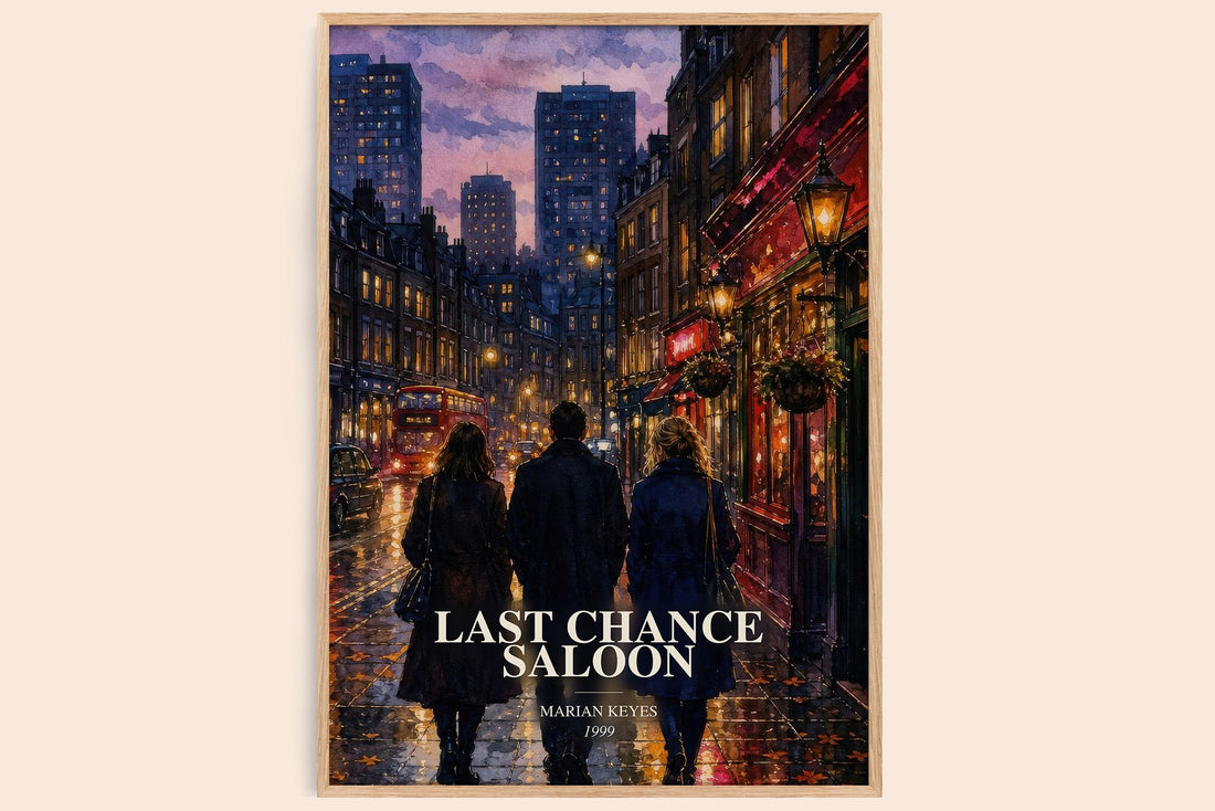 Last Chance Saloon watercolour book poster by Marian Keyes – framed literary art print