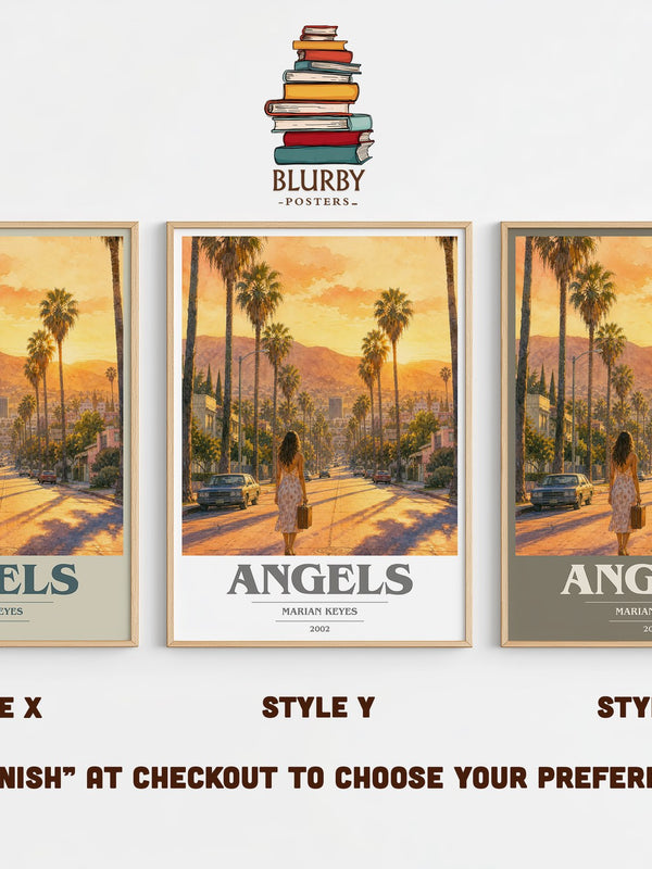 Angels book cover print in frame leaning in hallway – contemporary fiction wall art