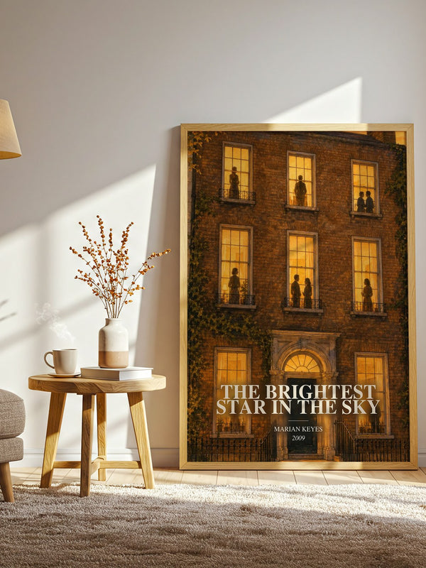 The Brightest Star in the Sky watercolour print in frame leaning in hallway – contemporary fiction wall art