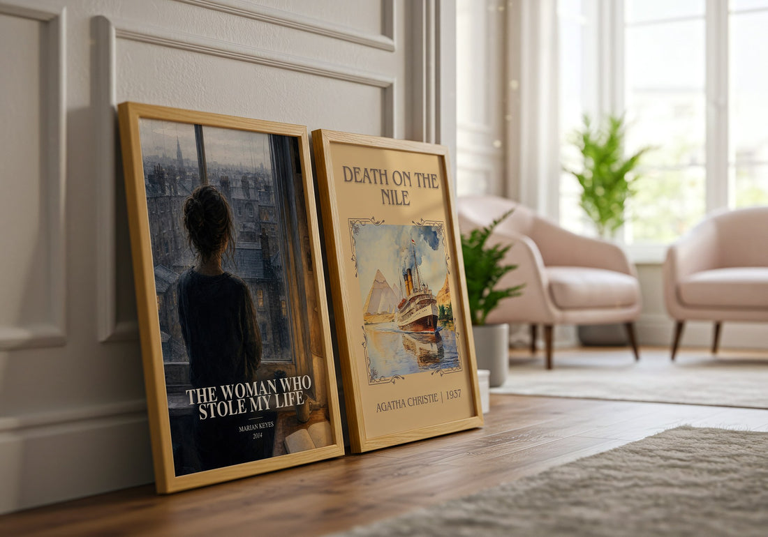 The Woman Who Stole My Life watercolour print framed by window – literary home decor