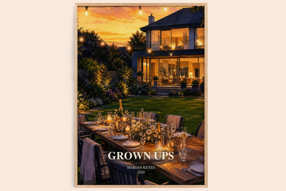 Grown Ups watercolour book poster by Marian Keyes – framed literary art print