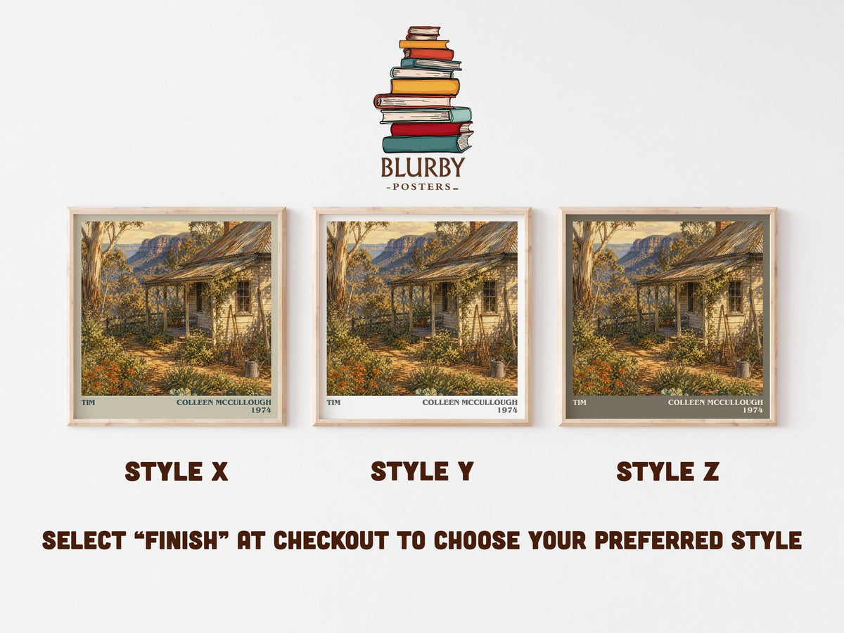 Tim literary print in frame leaning in hallway – literary fiction wall art (mockup)