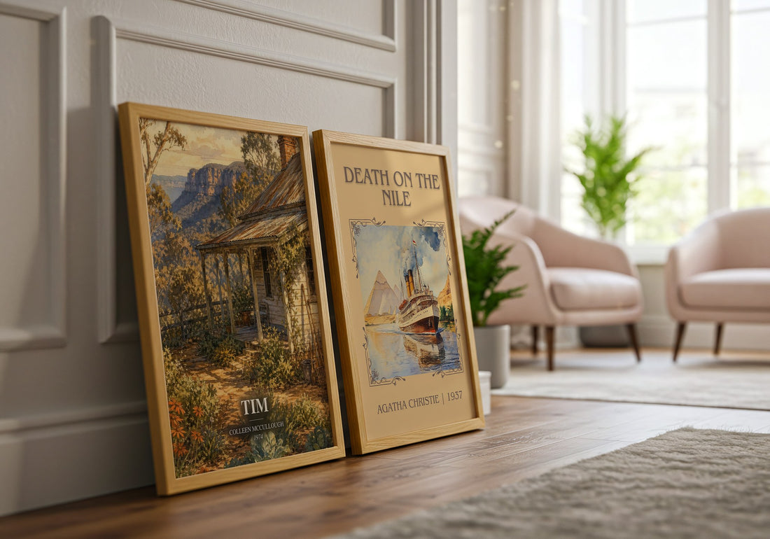Tim watercolour print framed by window – literary home decor