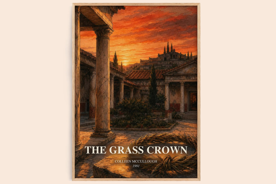 The Grass Crown watercolour book poster by Colleen McCullough – framed literary art print