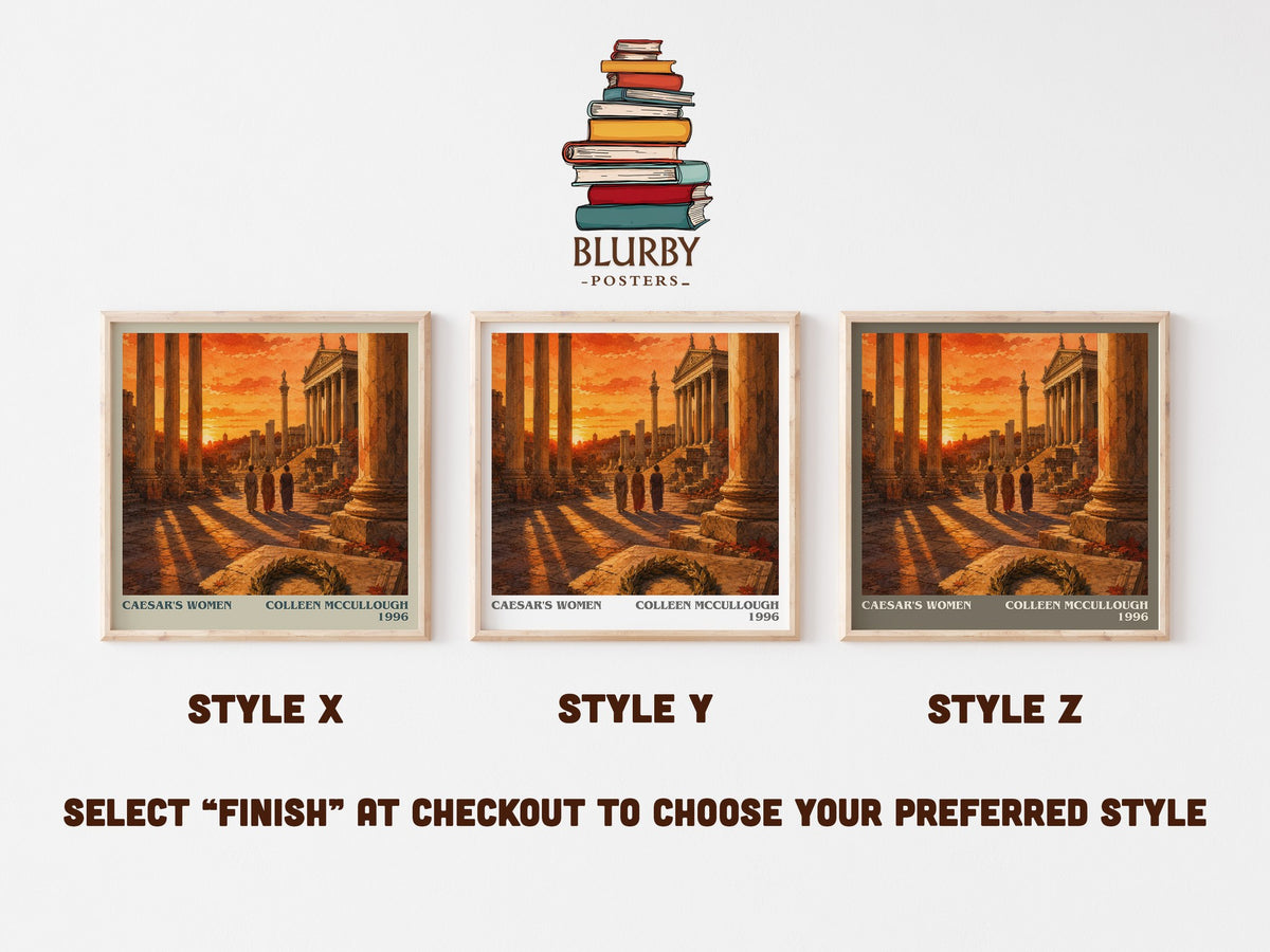 Caesar's Women literary print in frame leaning in hallway – historical fiction wall art (mockup)