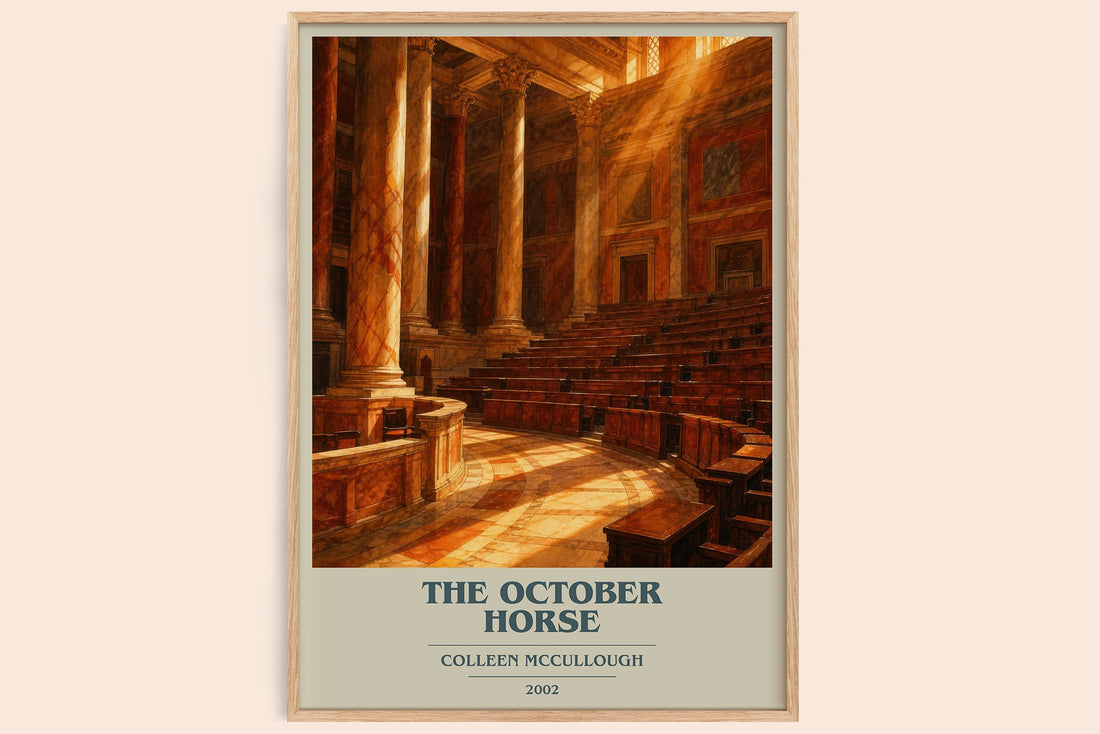 The October Horse book cover book poster by Colleen McCullough – framed literary art print