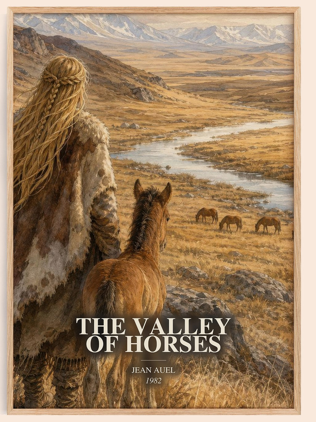 The Valley of Horses watercolour book poster by Jean Auel – framed literary art print