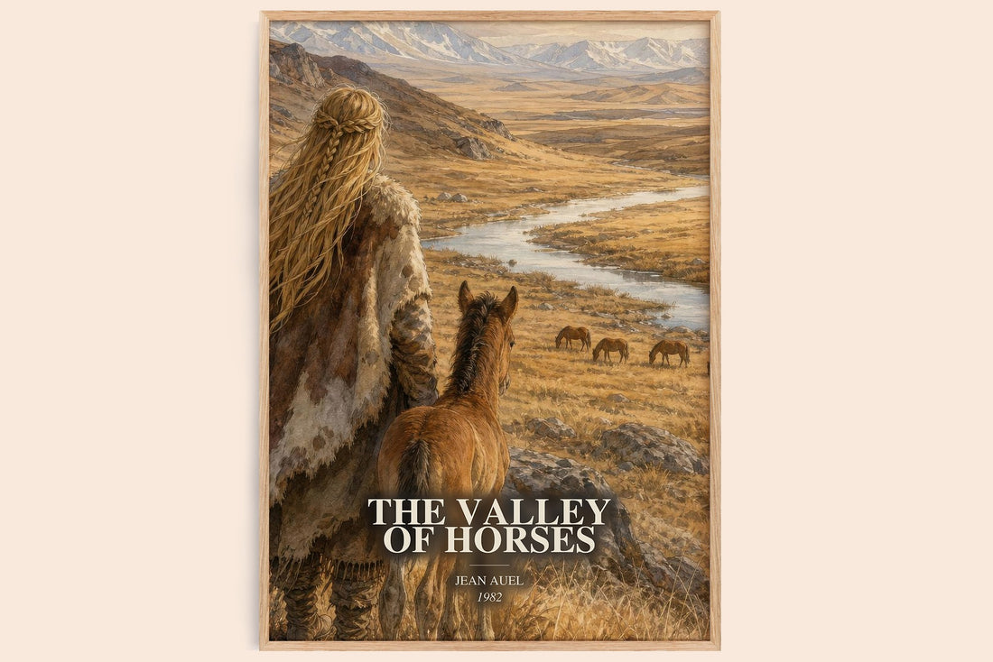 The Valley of Horses watercolour book poster by Jean Auel – framed literary art print