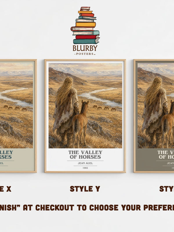 The Valley of Horses book cover print in frame leaning in hallway – historical fiction wall art