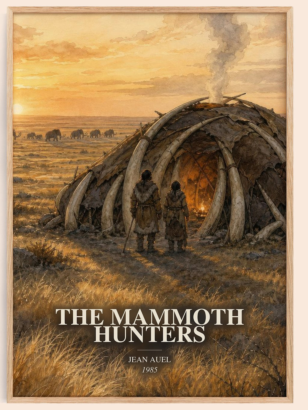 The Mammoth Hunters watercolour book poster by Jean Auel – framed literary art print