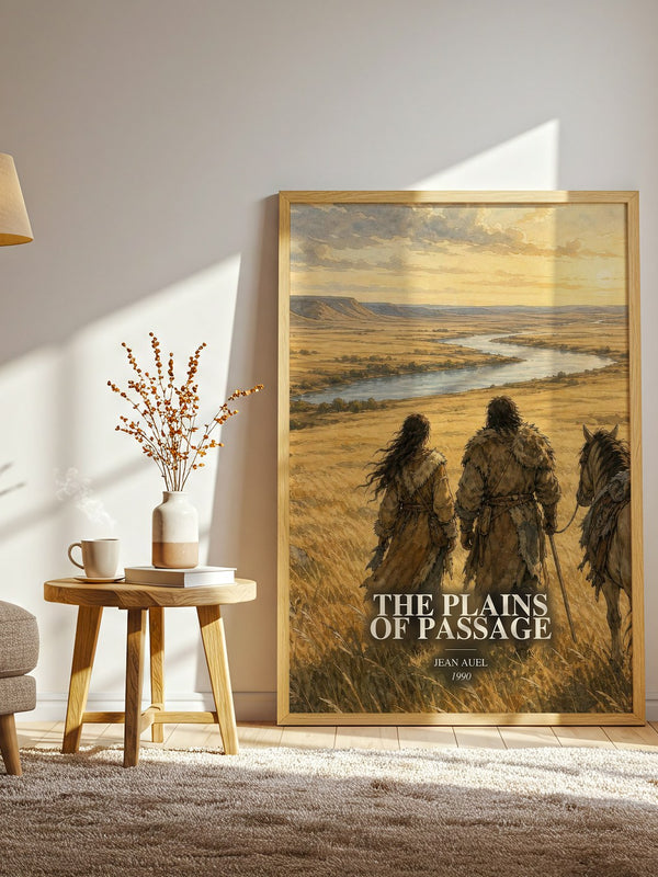 The Plains of Passage watercolour print in frame leaning in hallway – historical fiction wall art