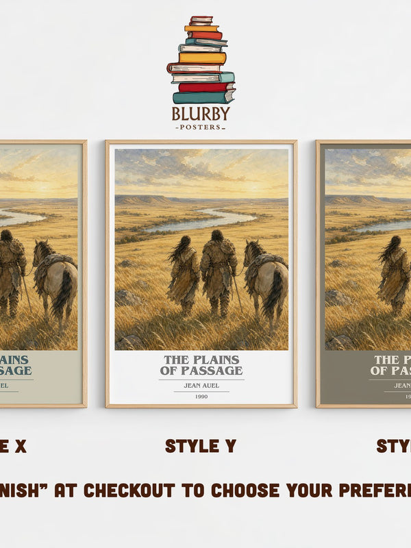The Plains of Passage book cover print in frame leaning in hallway – historical fiction wall art