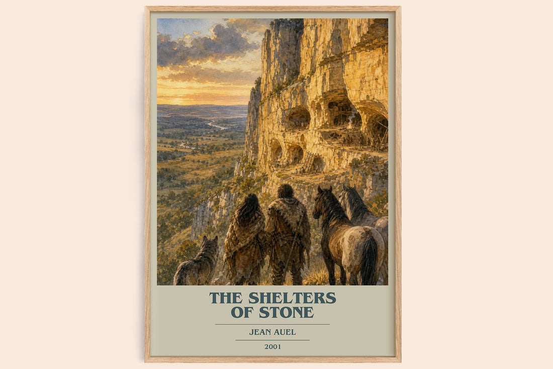 The Shelters of Stone book cover book poster by Jean Auel – framed literary art print