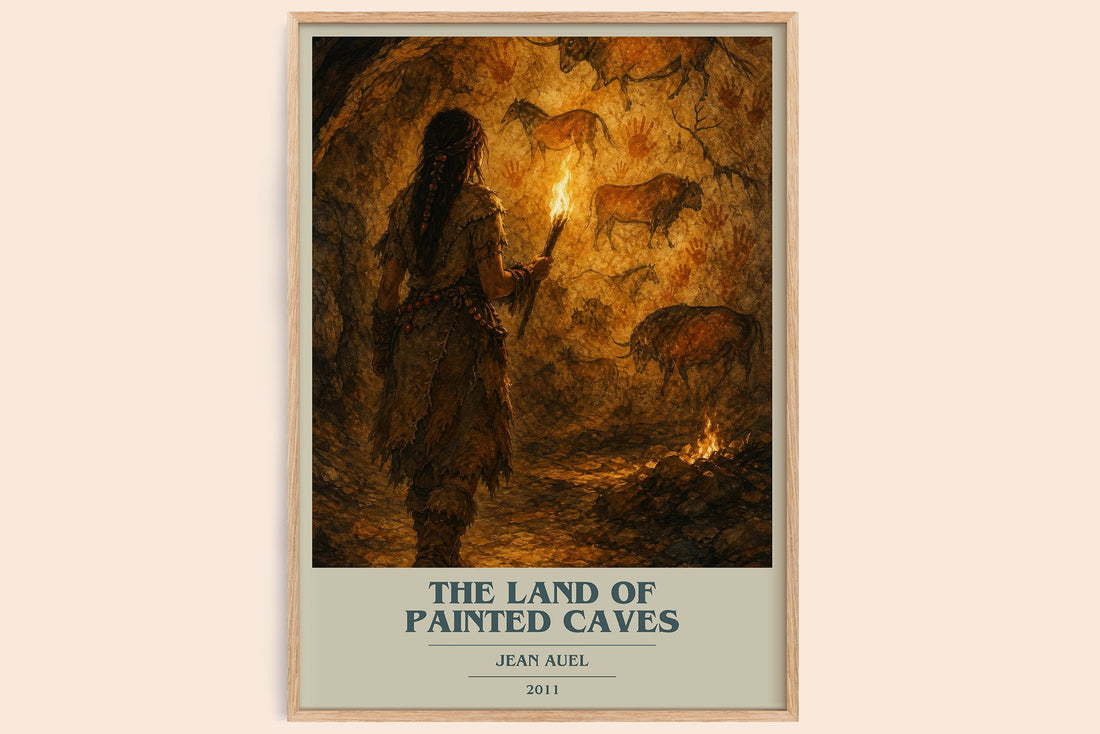 The Land of Painted Caves book cover book poster by Jean Auel – framed literary art print