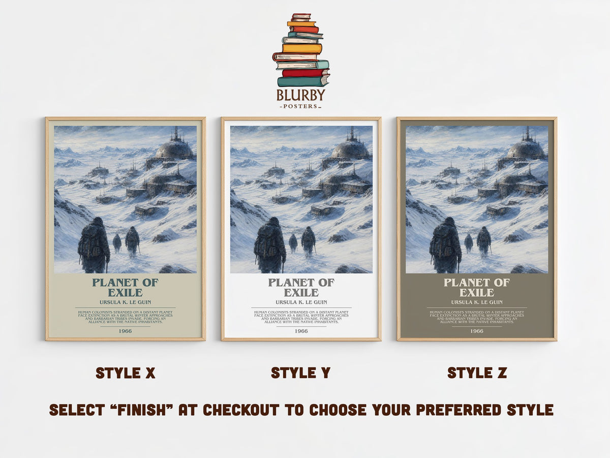 Planet of Exile bookish print in frame leaning in hallway – sci fi wall art (mockup)