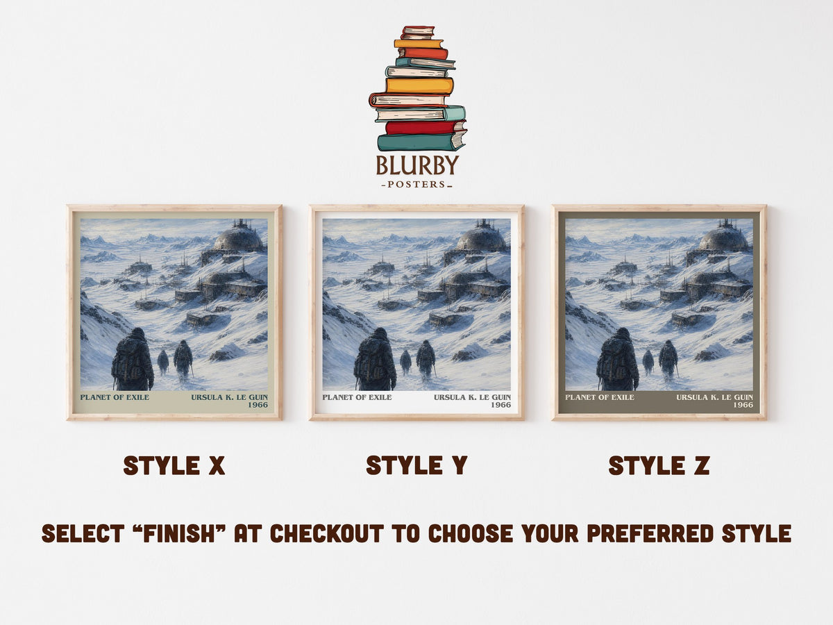 Planet of Exile literary print in frame leaning in hallway – sci fi wall art (mockup)