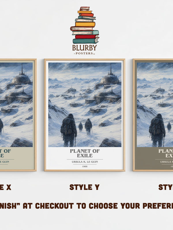 Planet of Exile book cover print in frame leaning in hallway – sci fi wall art