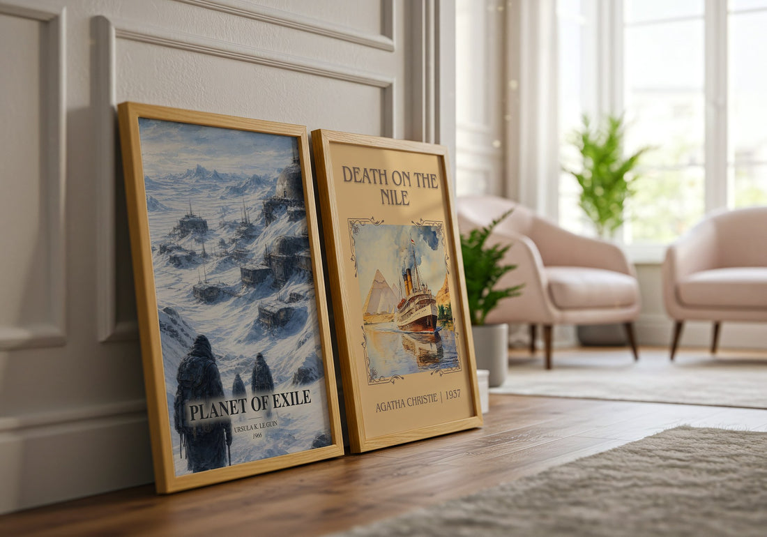 Planet of Exile watercolour print framed by window – literary home decor