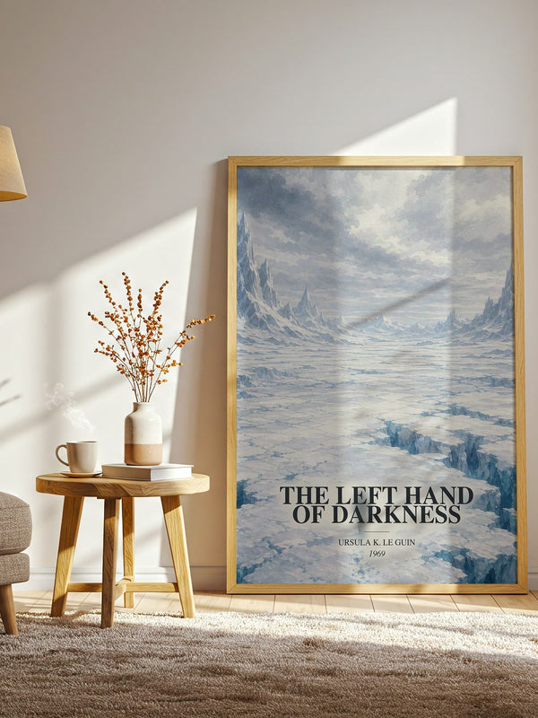 The Left Hand of Darkness watercolour print in frame leaning in hallway – sci fi wall art