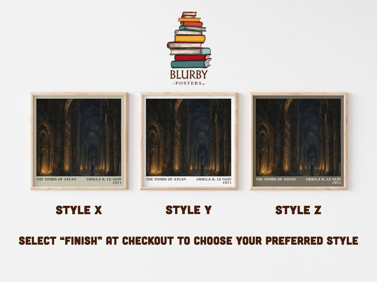 The Tombs of Atuan literary print in frame leaning in hallway – fantasy wall art (mockup)
