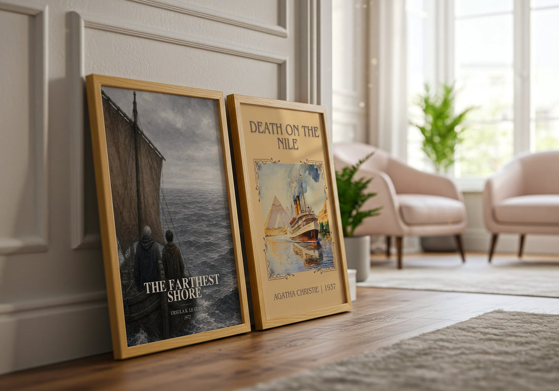 The Farthest Shore watercolour print framed by window – literary home decor