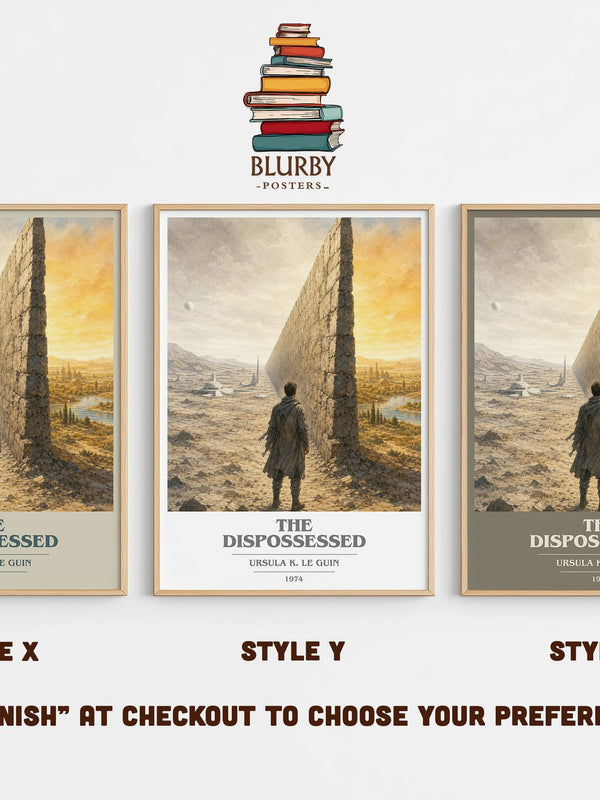 The Dispossessed book cover print in frame leaning in hallway – sci fi wall art