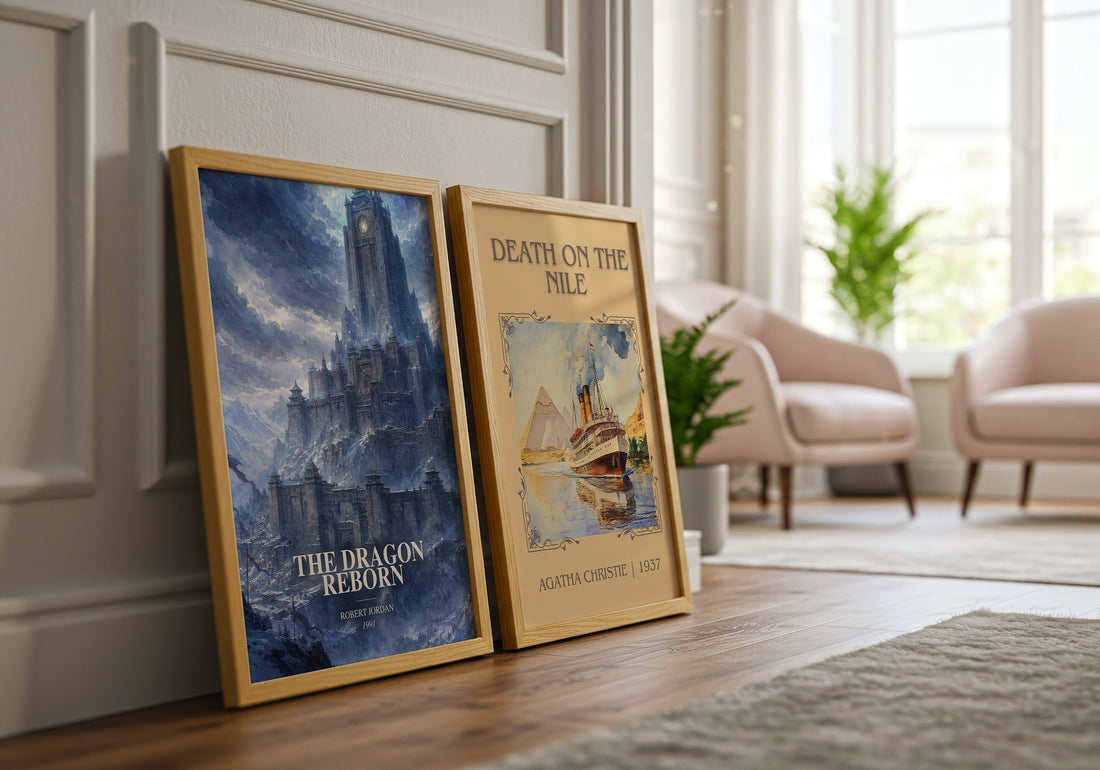 The Dragon Reborn watercolour print framed by window – literary home decor