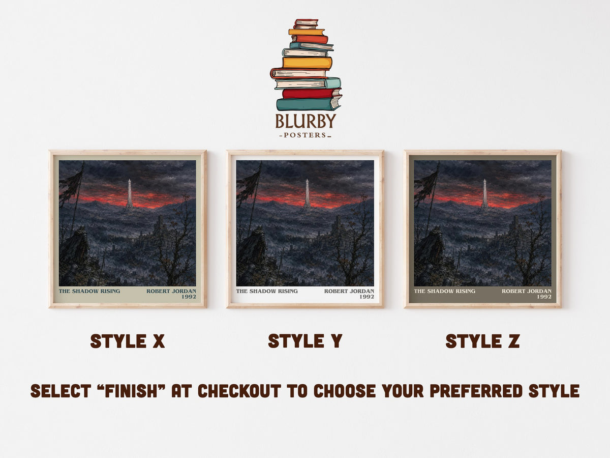 The Shadow Rising literary print in frame leaning in hallway – fantasy wall art (mockup)