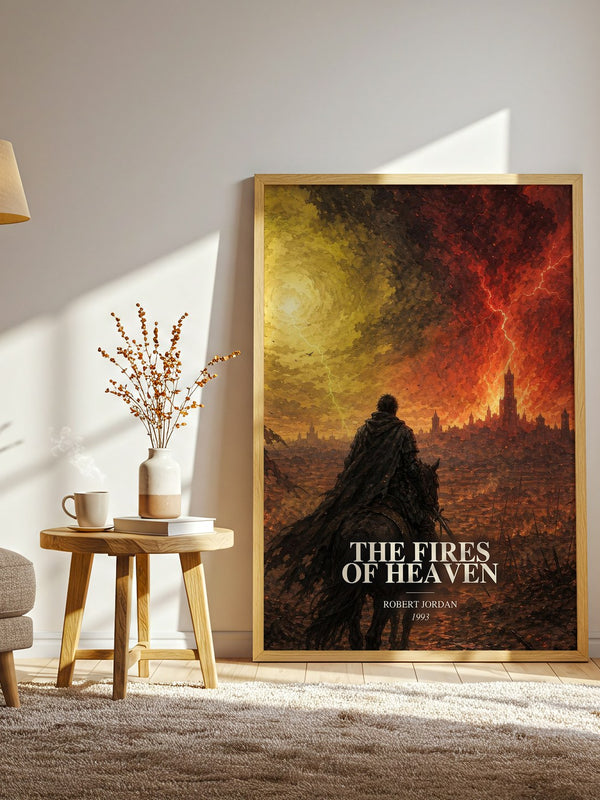 The Fires of Heaven watercolour print in frame leaning in hallway – fantasy wall art
