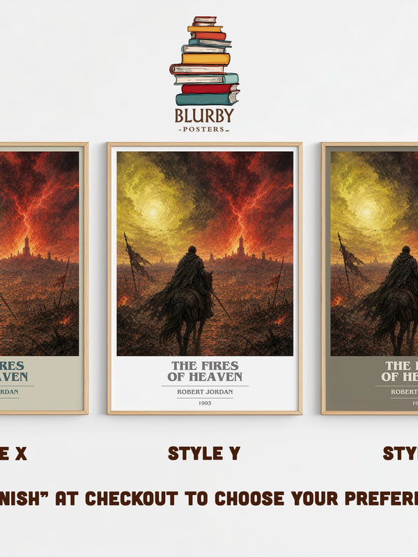 The Fires of Heaven book cover print in frame leaning in hallway – fantasy wall art