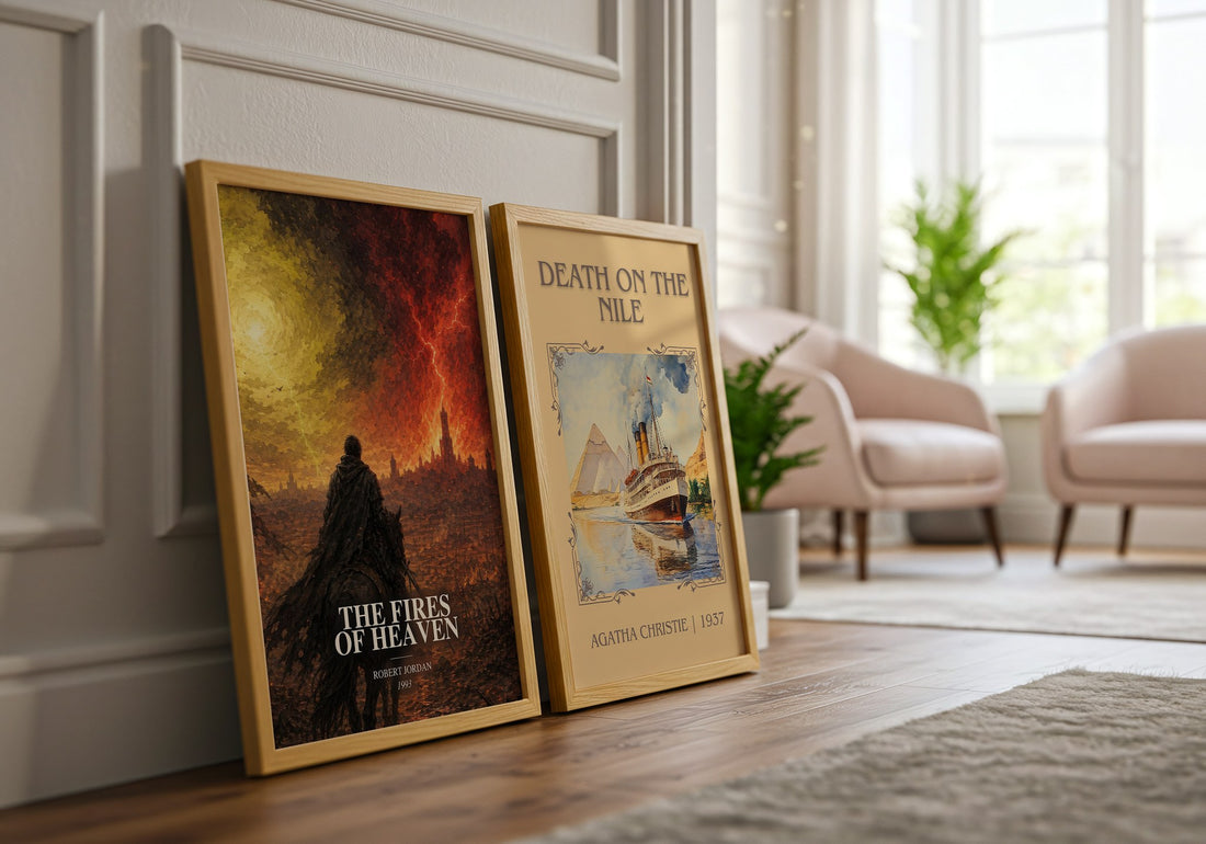 The Fires of Heaven watercolour print framed by window – literary home decor