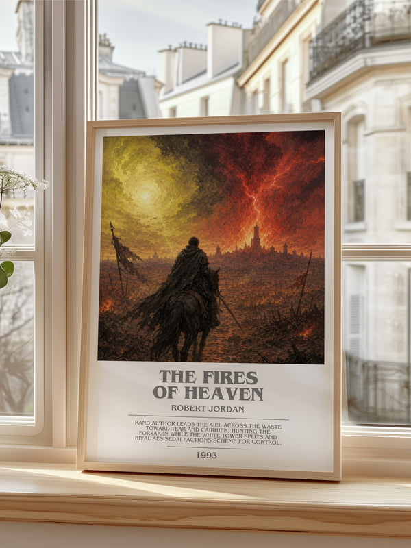 The Fires of Heaven Bookish Wall Art by Robert Jordan – framed print by a bright window