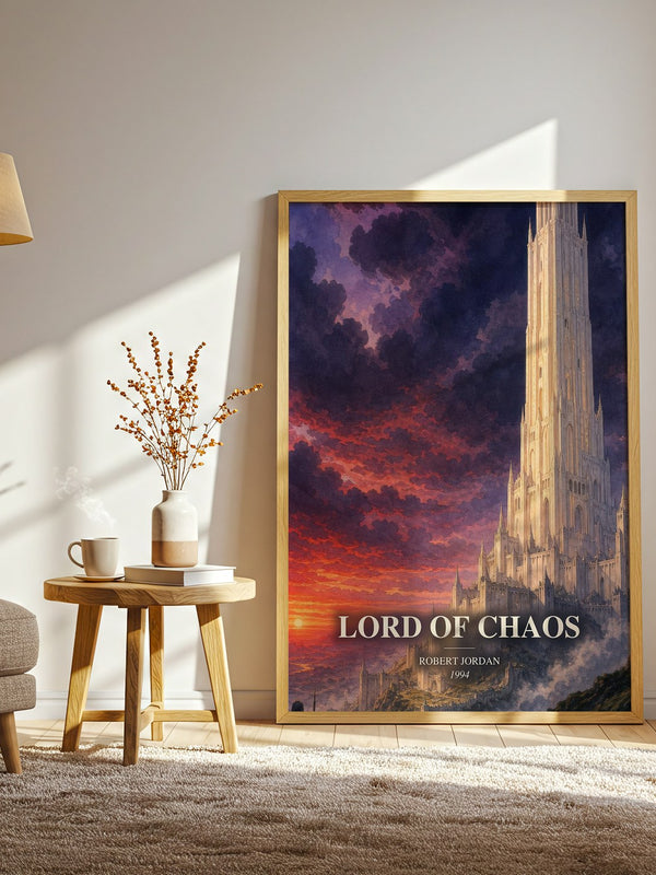 Lord of Chaos watercolour print in frame leaning in hallway – fantasy wall art