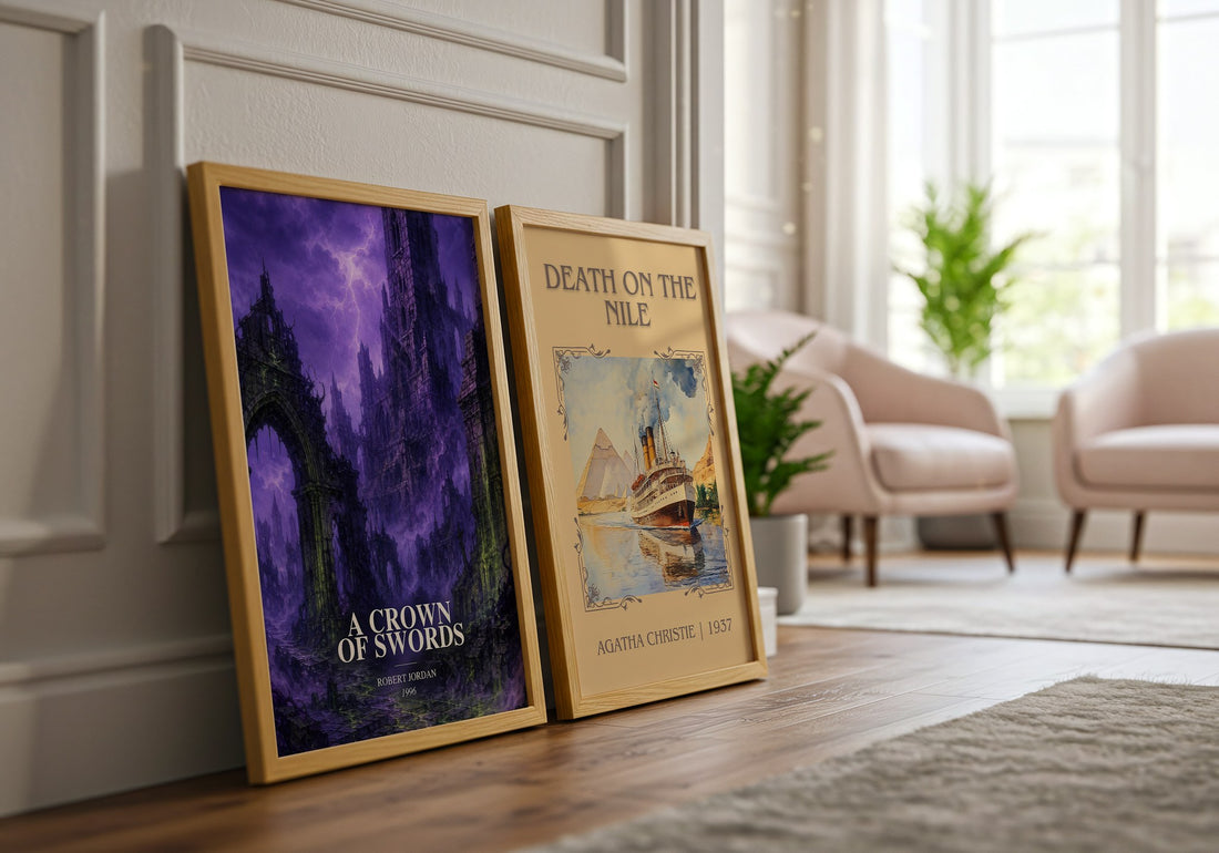 A Crown of Swords watercolour print framed by window – literary home decor