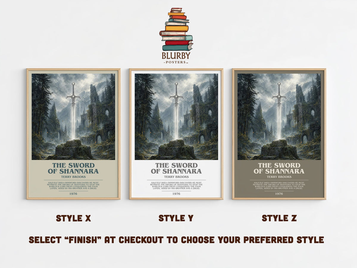 The Sword of Shannara bookish print in frame leaning in hallway – fantasy wall art (mockup)