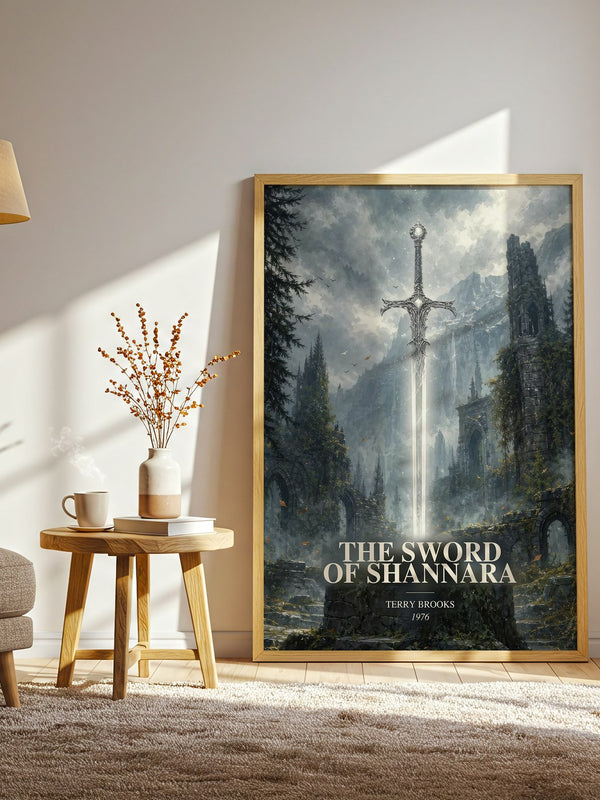 The Sword of Shannara watercolour print in frame leaning in hallway – fantasy wall art